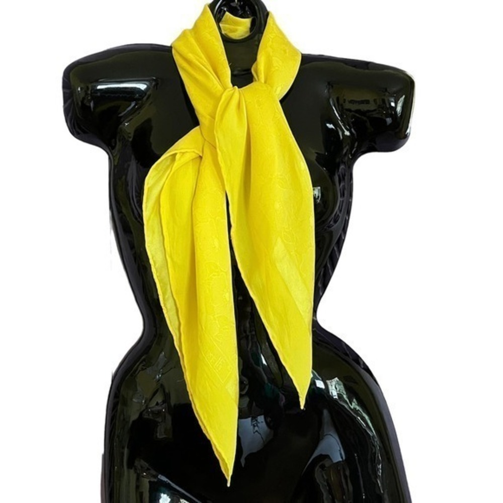 Vintage Louis Francoise Yellow Floral Jacquard Silk Square Scarf